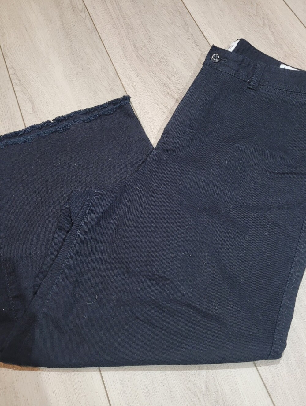 Gap Women's High Rise Wide-Leg Crop Raw Hem Denim Pants 12 Black Casual